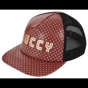 Gucci Red/Gold Leather Baseball Cap Hat